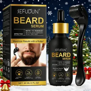SEFUDUN Beard Essence Set 60ml, includes a beard roller tool, repairs damaged hair, strengthening hair, beard care liquid and hair essence, a Christmas gift for men, Strengthens Hair