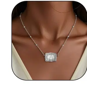 Meraki Western Belt Buckle Initial Necklace Bracelet Jewelry Set for Women, Vintage Silver Personalized Letter Pendant, Adjustable Chain Cowgirl Style Gift