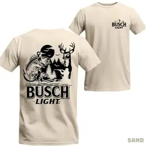 [ New Collection For Men ] [ 100% Cotton ] Busch Light Hunting and Fishing Graphic Tee - A bold and dynamic graphic showcasing the beauty of nature with a deer and fish design, ideal for those who love the outdoors, Gift For Men, For Dad, Menswears