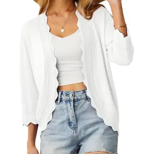 Women's 3/4 Sleeve Summer Cardigan Lightweight Casual Open-Front Cropped Shrug Sweaters