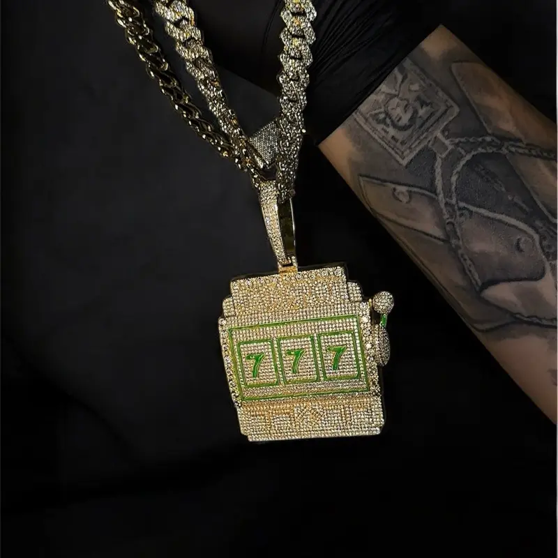 CEJEWELRY Elegant Male Iced Out Custom Pendant Necklace with 14mm Miami Cuban 22-in Chain, Cubic Zirconia Metal Coating Costume Chain Jewelry, Miami Cuban Chain, 22 Inch Chain