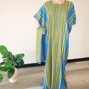 Matching Baati with Gabasaar 2-Piece Set Everyday Modest Comfort in Vibrant Blue and Green Stripes