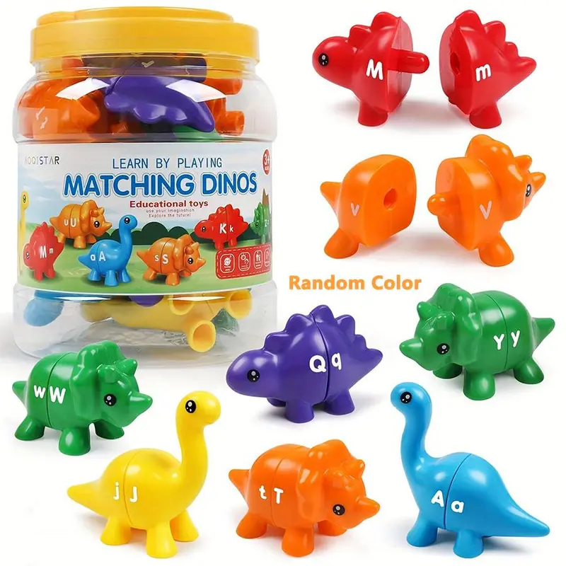 Dinosaur Matching Letters Fine Motor Toy, Sensory Play Set, Fine Motor Skill, Interaction, Interactive Play Item, Double-Sided ABC Alphabet Match Game with Uppercase Lowercase, Preschool Early Learning Montessori Kids Toys Birthday Gift, Back to school