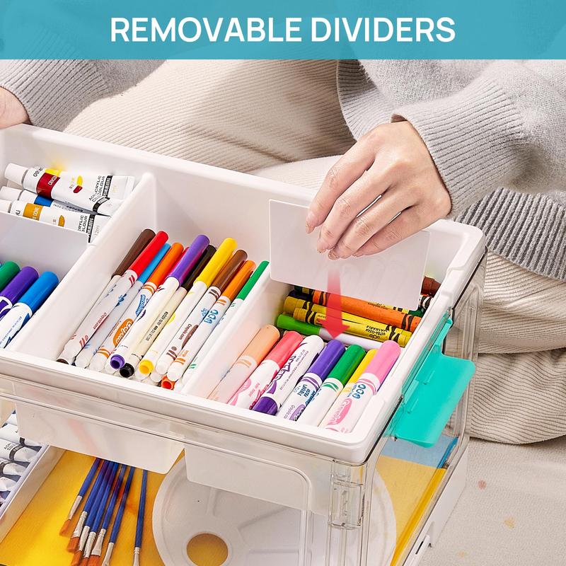 2 Pack  Clear Plastic Craft Organizers and Storage Box with Removable Trays and Dividers, Art Supply Organizers and Storage, Ideal Containers for Coloring Books, Toys, Craft Supplies, Medicine, New Year Gift