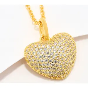 Diamonique Puffed Symbol Pendant Necklace, 14K Gold Plated