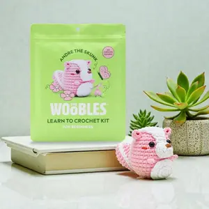 The Woobles Beginner Crochet Kit Andre the Skunk Easy Peasy Yarn No-Fray Learning Magic Start Lefty-Friendly Confidence in Every Stitch Super Cute Finished Size 4 Inches Tall