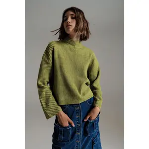 Olive Green Soft Ribbed Turtleneck Jumper