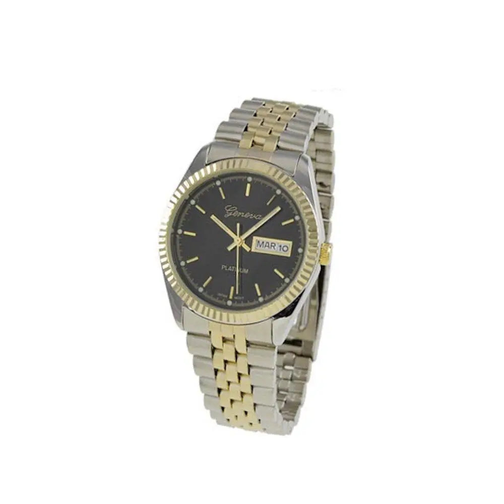 AN-Fashion Presidential Style Ladies Watch Black Dial Geneva Platinum Steel Case Classy Hot