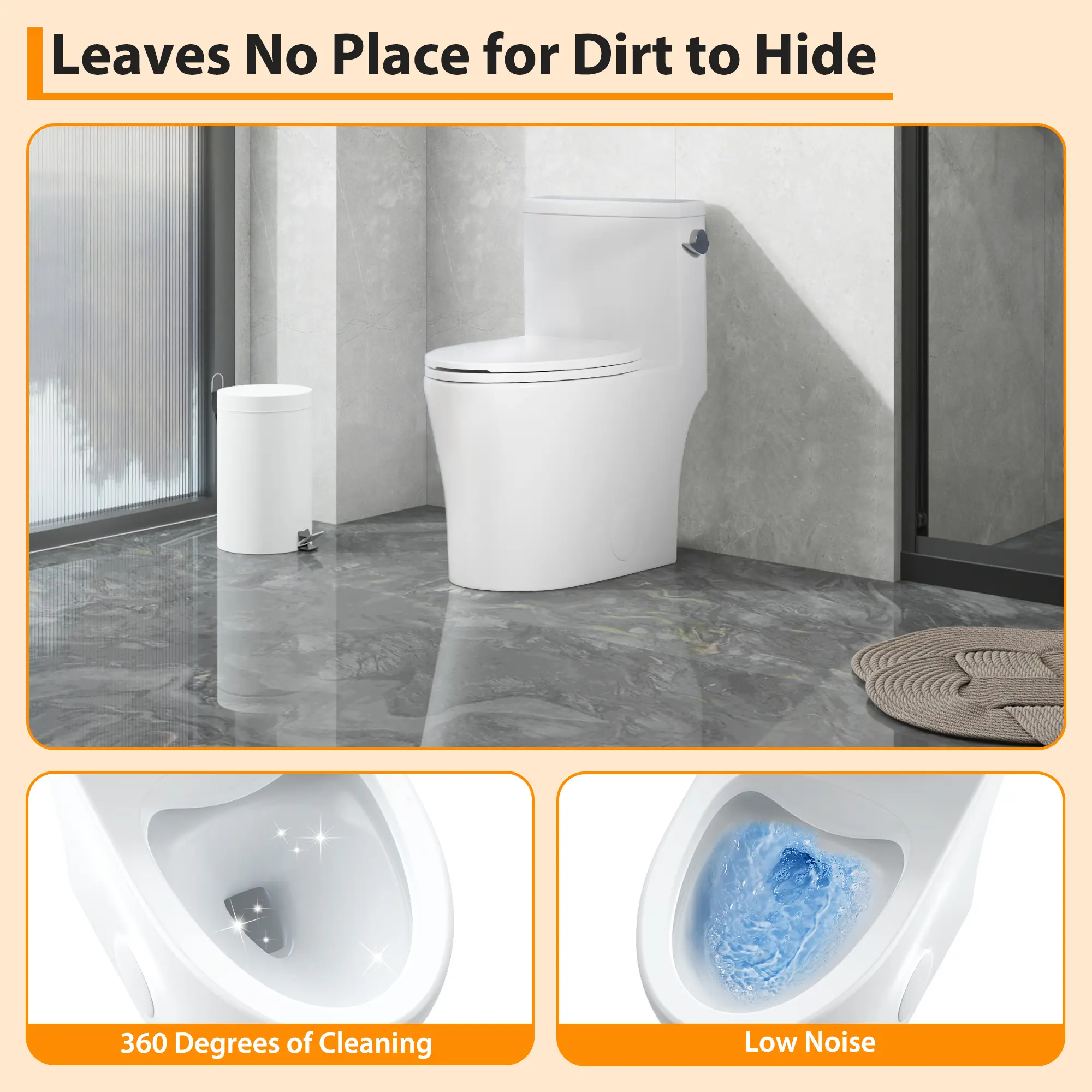 Elongated One Piece Toilet, Top Dual Flush Design with Quick Release Seat, Modern Ceramic Toilet for Home & Guest Bathrooms