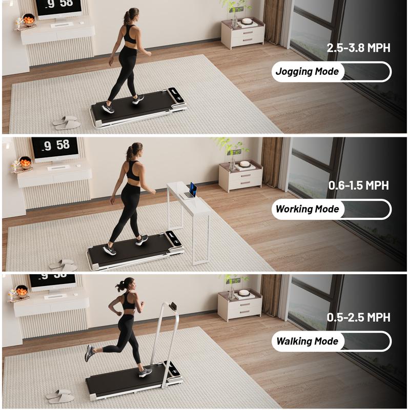 【Colorful Handrail】 YAGUD Upgraded Folding Treadmill , Low-Noise Motor – 265lbs Weight Capacity Spacious Belt Walking Pad, Dual Shock Absorption, Remote Control & Wheels for Easy Moving – Includes Free Resistance Bands