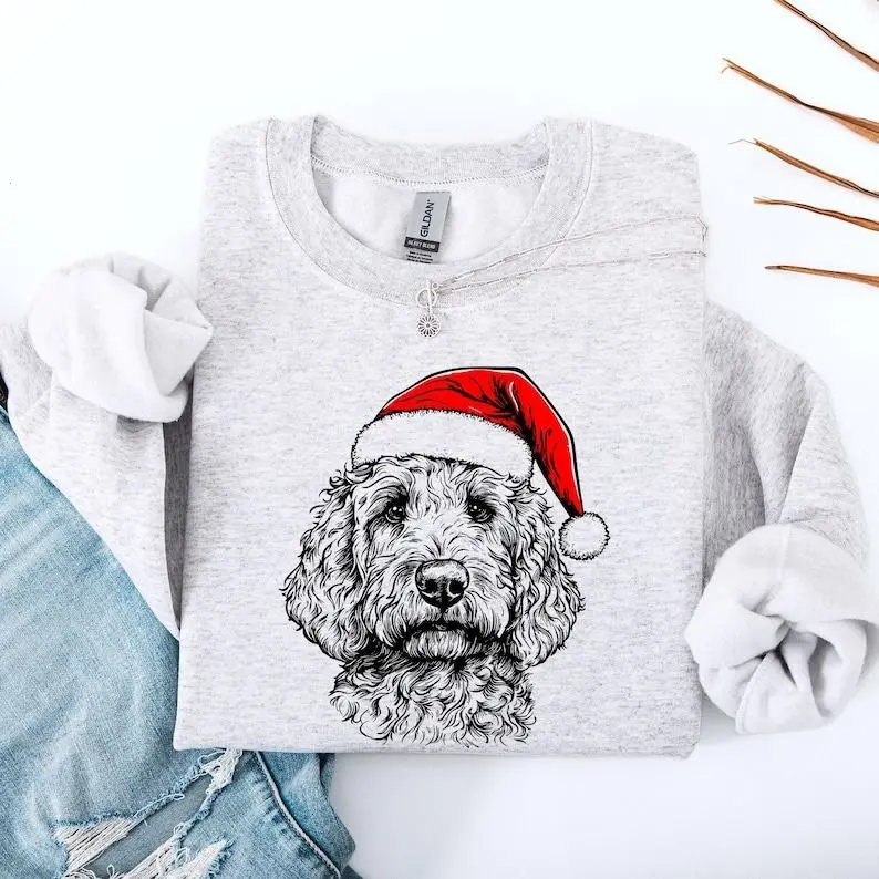 [Sale off up to 50%] Goldendoodle, Santa, Dog, Christmas, Dog Lover, Pet Sweatshirt, Crewneck, Sweater, Cute, Xmas, Adorable, streetwear graphic tee