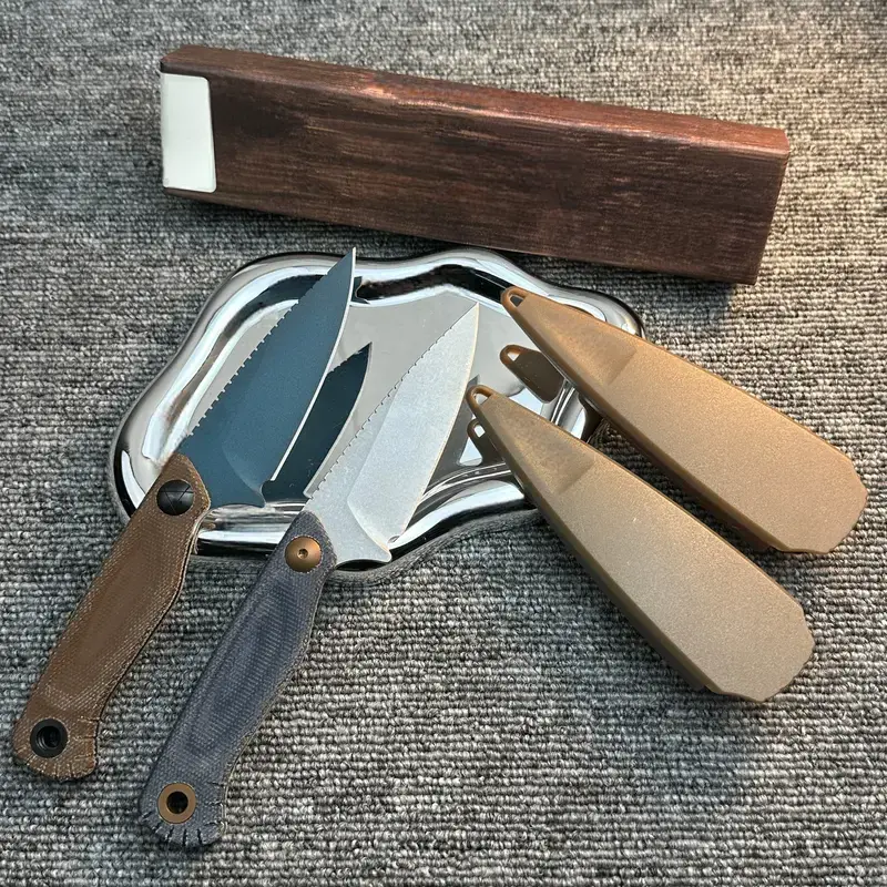 203 EDC Fixed-Blade Kitchen Knife - Compact Design, Textured Non-Slip Handle, Stylish Aesthetic, Practical Outdoor Functionality, Steel Construction, Knives