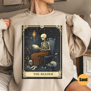 The Reader Tarot Card Sweatshirt | Skeleton Reading Sweatshirt | Book Lover Gift For Women | Book Lover Sweatshirt | Tarot Card Sweatshirt