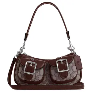 COACH Ashton 25 Signature Jacquard Leather Shoulder Bag With Silver Hardware For Women In Maple