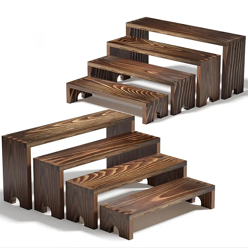 2 Set Large Stackable Wooden Tiered Riser Display Stands - Farmhouse Decor Food Display Racks for Vendor Events, Party Dessert Tables, Decoration & Home Organization
