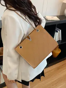 2026 New V-Quilted Tote Bag, Silver Color V-Lock Chain, Large Capacity Luxury Shoulder Crossbody, Stylish Handbag for Women