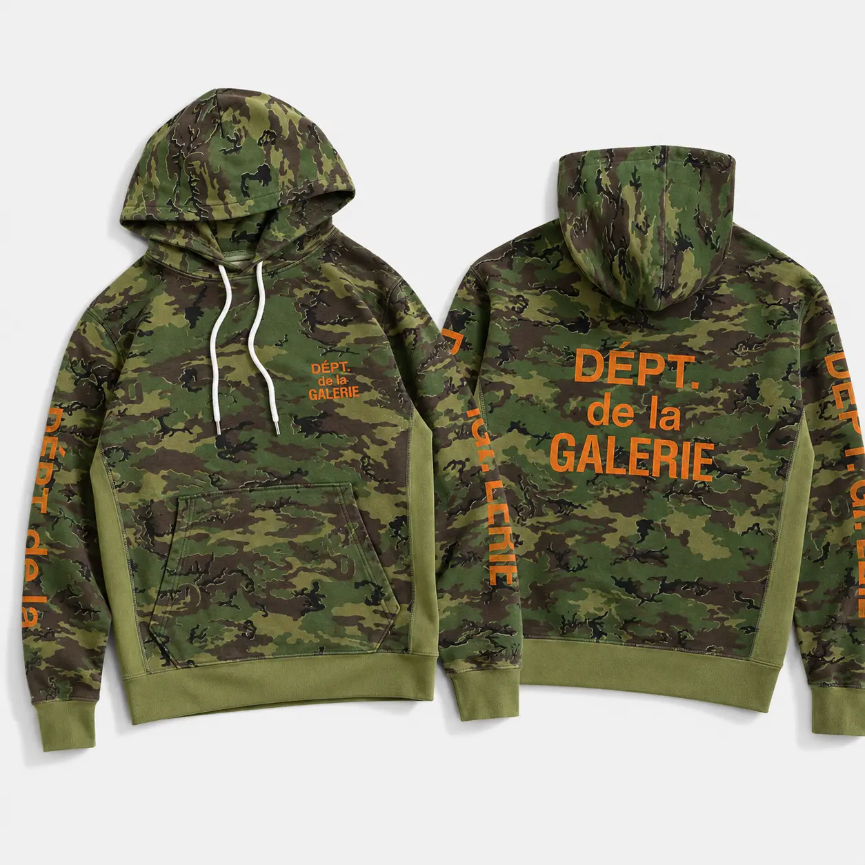 Gallery Dept. Dépt. de la Galerie Camo Hoodie, Men's Graphic Pullover Streetwear Sweatshirt with Logo Sleeve Print