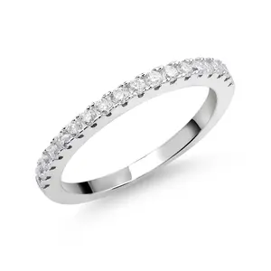Gem Stone King Stackable White Moissanites Half Eternity Wedding Band Ring for Women | 925 Sterling Silver | 0.30 Cttw | Size 5-9 | Jewelry Gifts for Mom Wife Her
