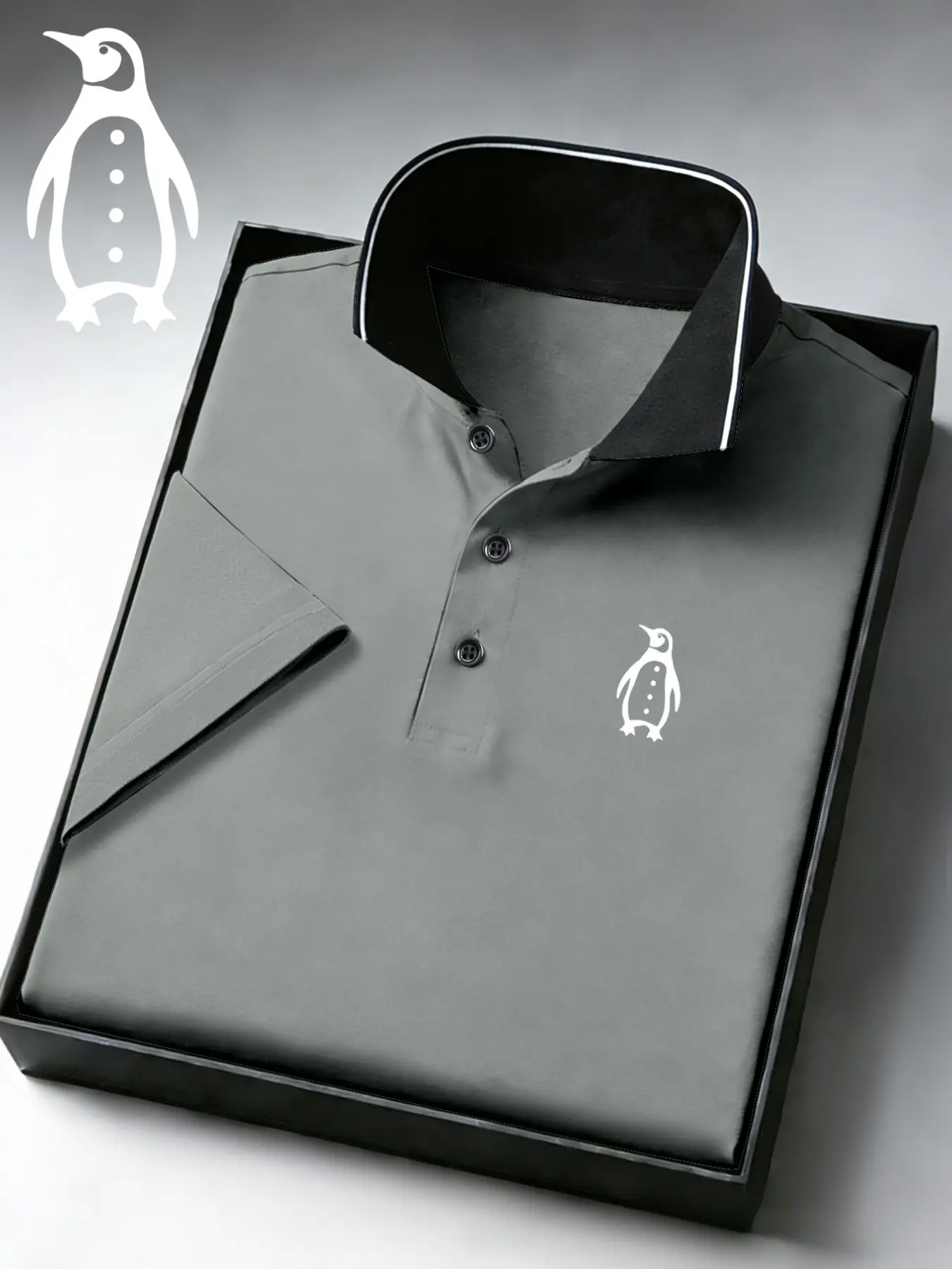Men's Fashion Penguin Print Quick-Dry Polo Shirt, Comfortable Breathable Fabric, Durable Stretch, Sporty Style, Short Sleeve