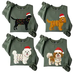 Santa Paws Christmas Light Dog Ver2 Sweatshirt - Forest Green Color, 50 Dog Breeds in Festive Santa Hat, Dog Lover Holiday Crewneck Sweater, Holiday Dog Lover Gift For Women and Men