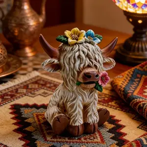 Highland Cow Statue Home Decor, Highland Bull Figurine, Office Desk Bookshelf Ornament, Collectible Highland Cow Lover Gift