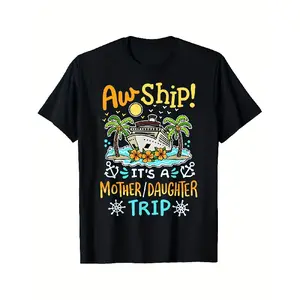 Women'S Aw Ship! It'S A Mother-Daughter Trip Cruise Vacation T-Shirt - Nautical Graphic Print with Cruise Ship & Palm Tree Design, Comfortable Casual Short Sleeve Round Neck Top for Mother-Daug Extra Long Plussize, Plus Size