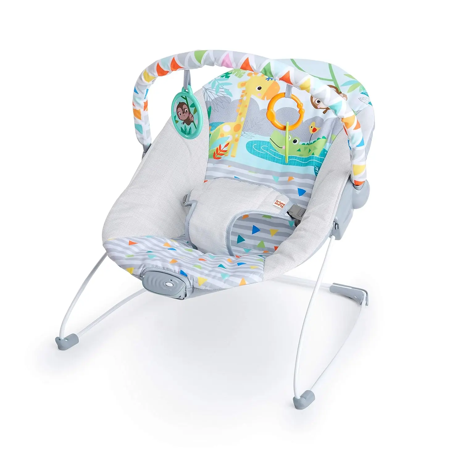 Baby Rocker with Gentle Vibration Detachable Toy Bar Anti - Slip Feet 0 - 6 Months 20 lbs Weight Capacity Safari Fun