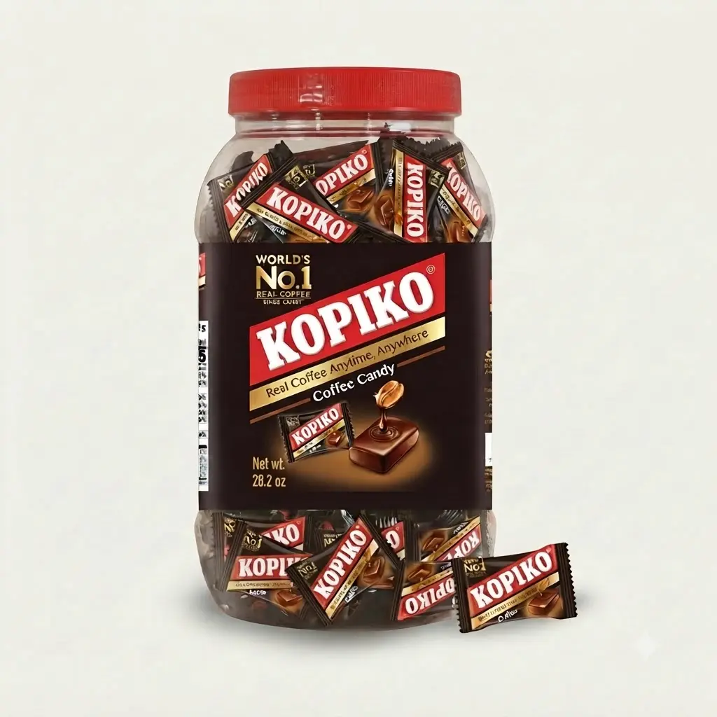 Kopiko Coffee Candy Original 800g 28.2 oz Reusable Jar Real Coffee Extract Rich Smooth Energy Boosting Hard Candies