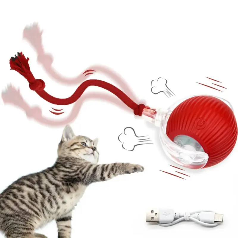 cat Interactive  Toy Ball Motion Activated Rechargeable Rolling Ball with Detachable Tail Automatic Self Moving Rotating Ball Indoor  Kitten Mental Stimulation Toy Smart Electric   pet  Ball Anti Boredom Exercise Training Toy for Indoor Small Medium ca