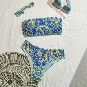 【Stylish Strapless Bikini Set】Removable Padded | Adjustable Straps | Push-Up for All Cup Sizes | Sexy Back Tie Design ️ Beach Vacation Swimwear triangle bikini top kulture  bathing  suit  pool Polka Dot Halter Bikini Set