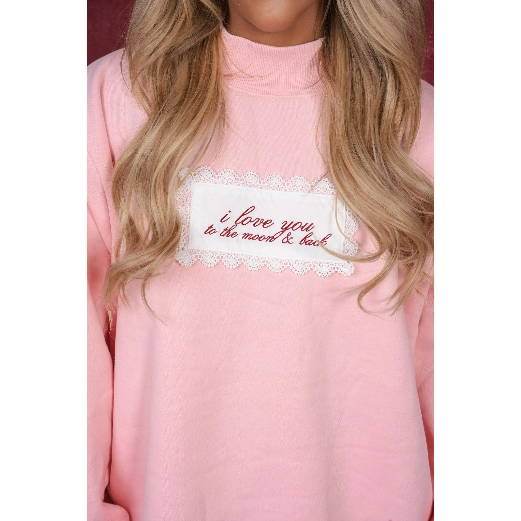 I love you to the moon & back mockneck - bubblegum