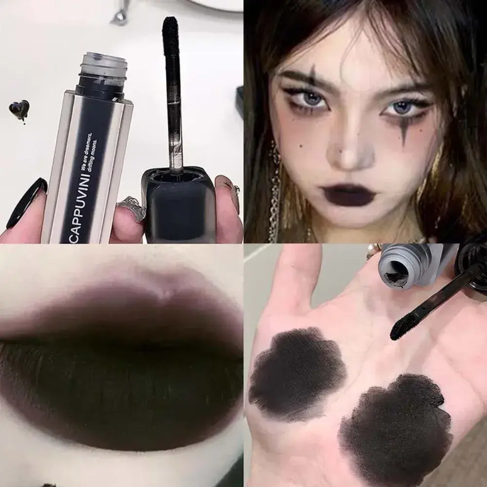 Punk Black Gothic Lip Gloss Matte Dark Brown Lipstick Nude Lip Tint Waterproof Velvet Liquid Lipstick Lip Satin Korean Cosmetics