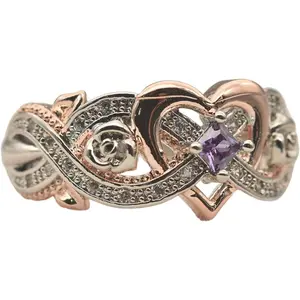 Elegant 925 Sterling Silver Infinity Heart Ring -  with Purple Synthetic Zirconia - Engagement Wedding Band, Daily & Special Occasion Jewelryengagement rings