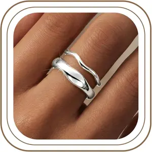 Gold Rings for Women Men Non Tarnish, Waterproof Chunky 14K Gold Plated Dainty Stackable Rings Trendy Statement Pinky Thumb Rings Engagement Eternity Wedding Band Ring Stacking Gold Jewelry Size 3 4 5 6 7 8 9 10 11