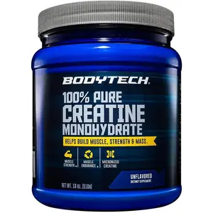 BODYTECH 100% Pure Creatine Monohydrate Powder - Micronized for Maximum Absorption - Supports Muscle Strength & Power Output - Unflavored (18 oz, 102 Servings) Workout Fitness Supplement