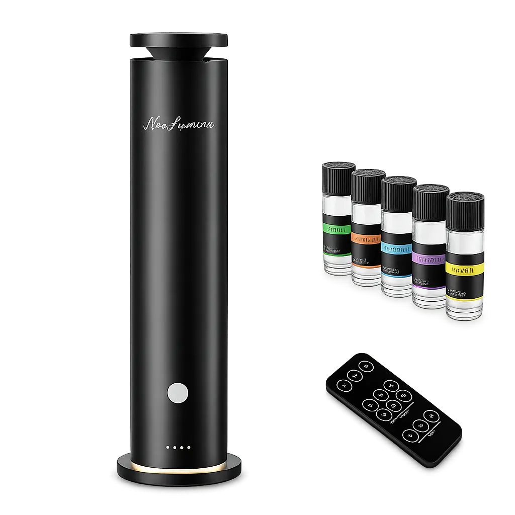 Waterless Diffuser Gift Set, Scent Diffuser Discovery Kit Covers up to 1200 sq ft, Cold-Air Aromatherapy Diffuser for Home, Plug-in Not Rechargeable, Remote Control, Timer, Night Light & 5 Essential Oils Included，Difusor de Aromas sin Agua