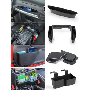 4-piece set of dashboard storage boxes, suitable for 2011-2018 Jeep Wrangler interior storage accessories, maximize interior space with ABS storage kit, black