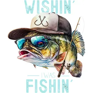 Wishing I Was Fishing DTF Transfer with Fish Design and Hat