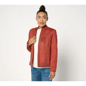 Denim & Co. Archives Faux Suede Jacket with Crochet Trim