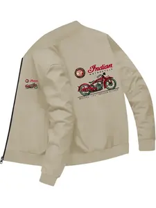 Vintage Trendy Men's Indian Motorcycle Pattern Casual Long Sleeve Jacket Coats for Daily Wear and Outdoor Activities