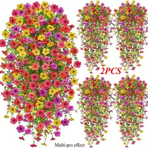 Set of 2 Artificial Hanging Flowers, Tri-Color Scheme for Outdoor Autumn Decor, UV-Resistant Simulated Plants, Ideal for Gardens, Porches, Windows, Garden Ornaments, Garden Decoration, Plastic Flower Decoration, Outdoor Fake Flowers
