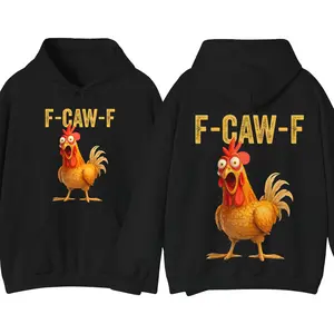 F-CAW-F Funny Chicken Hoodie, 2-Sided Screaming Rooster Graphic, Unisex Humor Animal Meme Pullover, Streetwear Hooded, Gag Gift