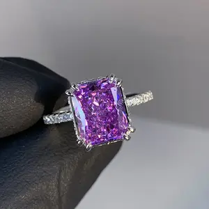 Women's Kunzite Open Ring Shining Like Ice Flowers, Princess Square Fashion Finger Ring Jewelry