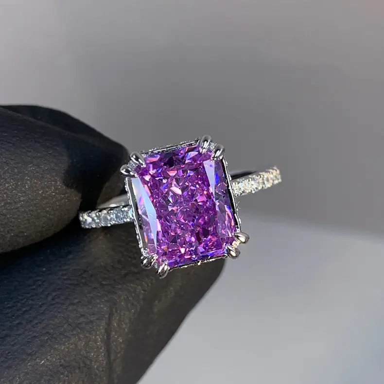 Women's Kunzite Open Ring Shining Like Ice Flowers, Princess Square Fashion Finger Ring Jewelry
