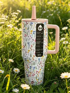 HydroJug 40oz Leak-proof Stainless Steel Insulated Cup, Reusable Sports Water Bottle, Stylish Water Cup, Tiny Floral Pattern, Pretty Water Jug, Travel Drink Cup
