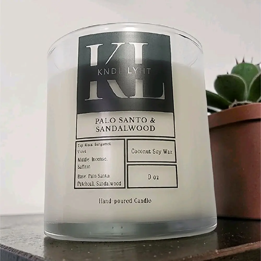 Luxury Palo Santo and Sandalwood Scented Candle, 9oz Coconut Soy Wax Candle, Hand-poured