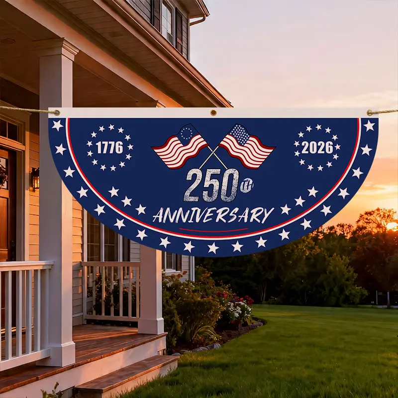 250th Anniversary American Flag Bunting, 1776-2026 Patriotic Half Fan Banner for Front Porch, Weather Resistant USA Decor for Independence Day & America 250 Birthday