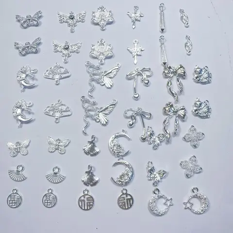 【D002】Alloy Charms & Pendants - Women's Spiritual Fashion Accessories, 50Pcs Mix & Match Various Forms for Jewelry Design Crafts Gifts, Bag Accent, Necklace Charm Swap Compatible, Synthetic Diamond Details, Small Ball Choking Hazard Note