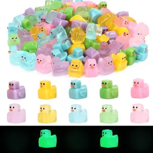 100pcs Mini Resin Duck Luminous Tiny Ducks Bulk Glow in The Dark Colorful Micro Duck Figures for Garden Aquarium Dollhouse Decor DIY Craft Gifts Party Favors Toys