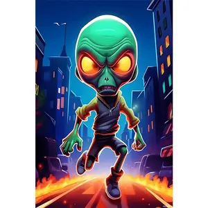 1PC 5D diamond painting 2D flat printing Cartoon Alien Zombie Diamond Painting Kit for Adults Kids DIY 5D Full Drill Rhinestone Embroidery Arts Craft Home Wall Decor Gift
